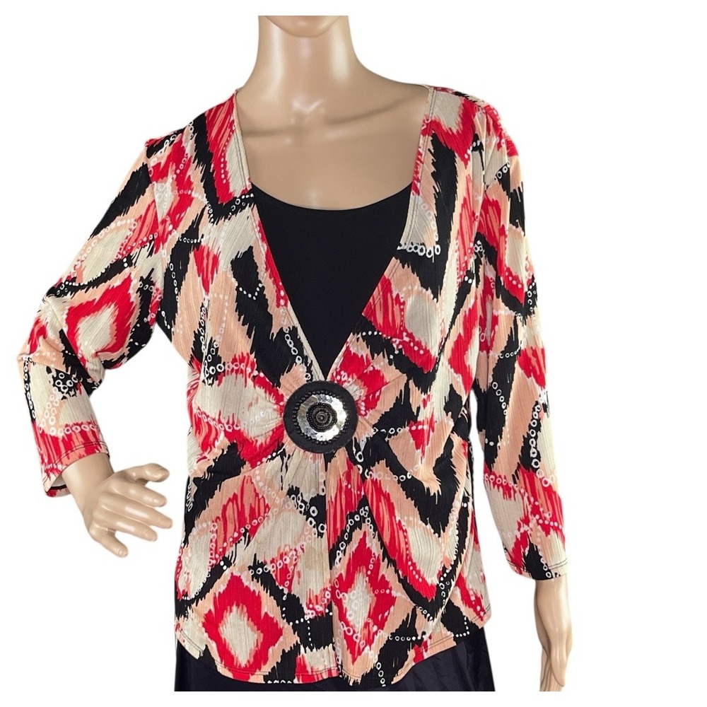 Elementz Blouse Attached‎ Tank Cami Top Black Red Career Stretch Petite Large